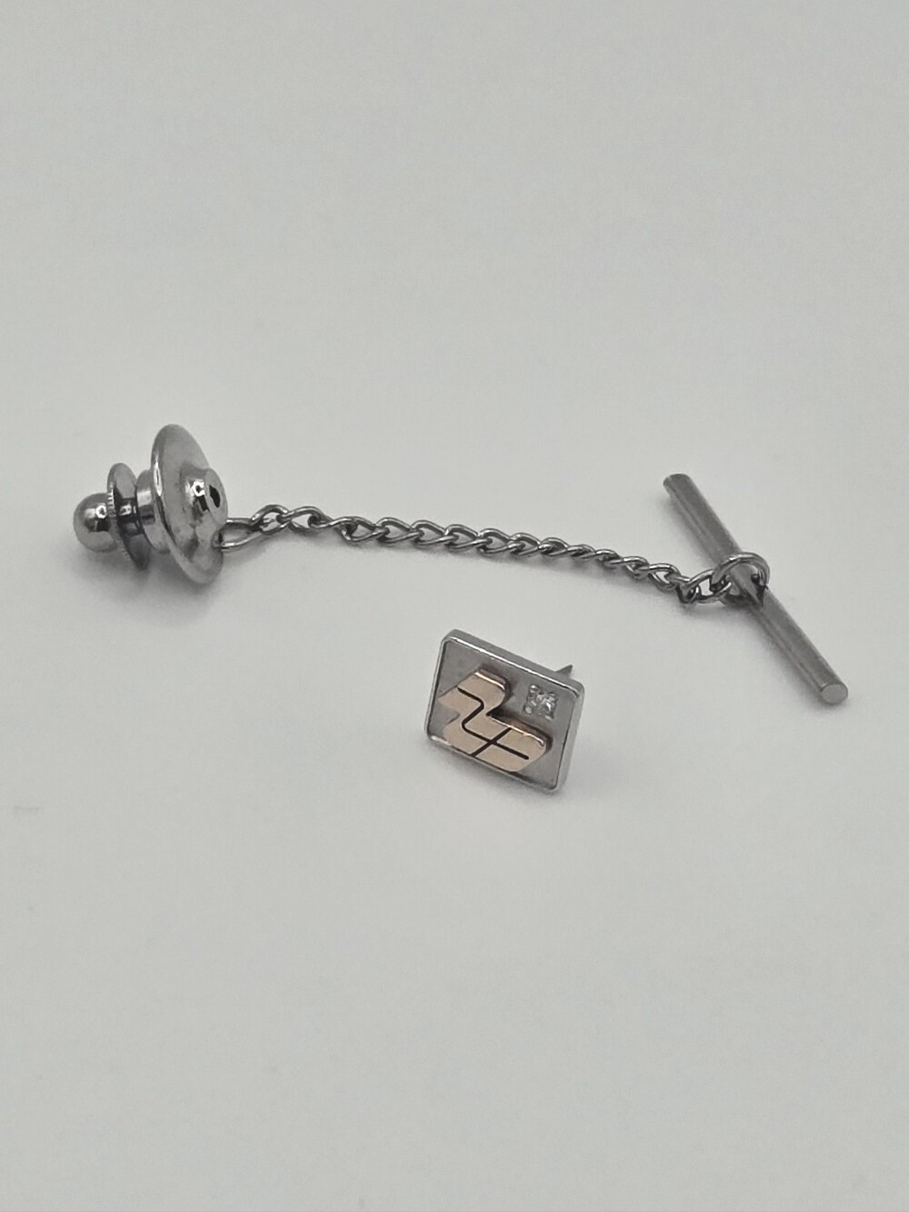 Solid 10k White And Yellow Gold And Diamond Tie Tack with Chain